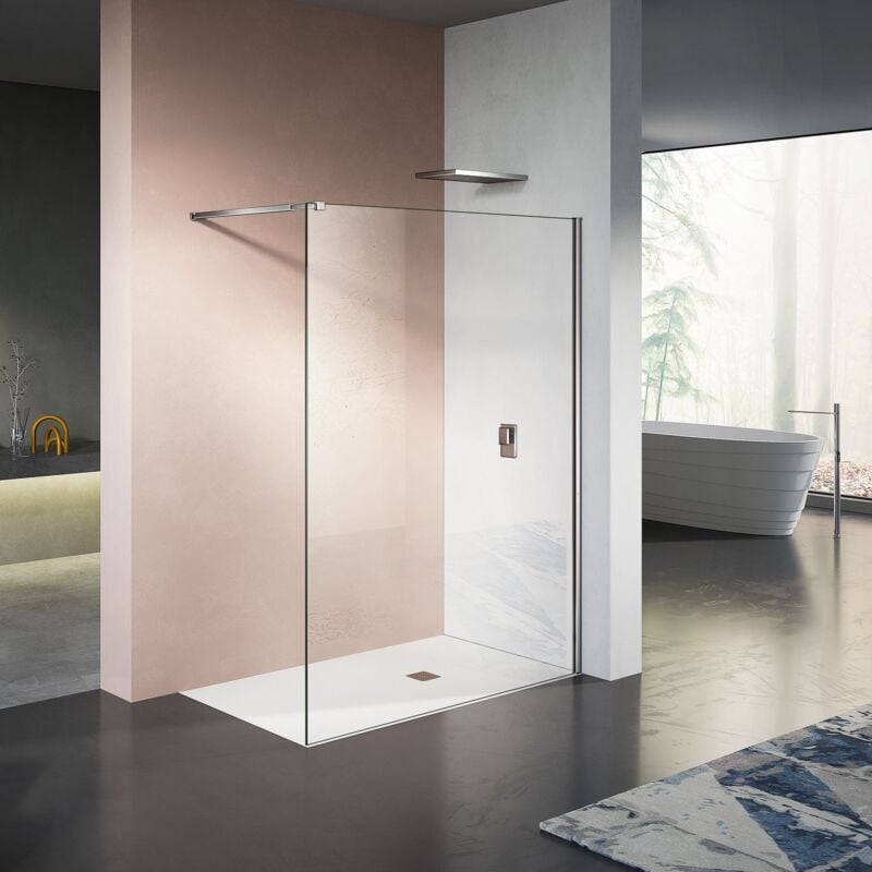 Paroi de douche avec barre de stabilisation réglable et profilé mural chromé 70x200 - Grand Verre