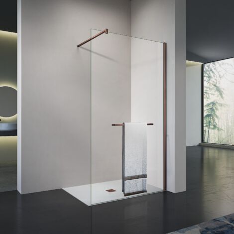Grand Verre – Paroi de douche en verre transparent 70x200 cm – Épaisseur 8 mm – Accessoires en aluminium rose doré – Barre de fixation 90 cm