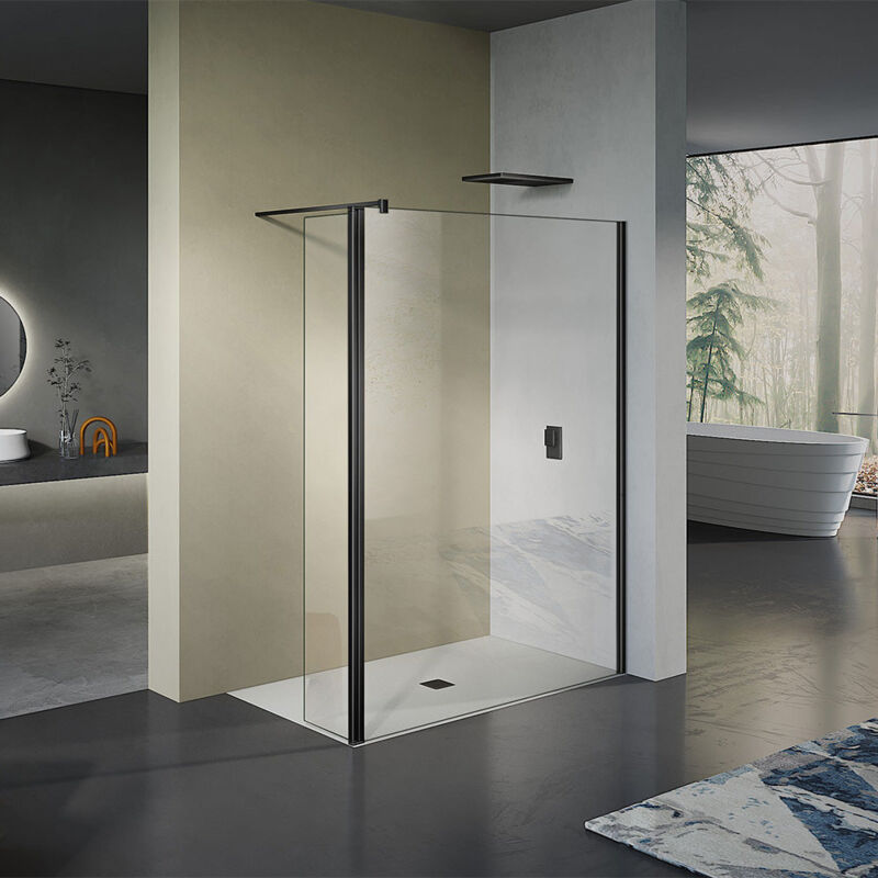 Paroi de douche italienne avec retour pivotant 30cm et barre de fixation 90cm en alu noir mat 40x200 - Grand Verre