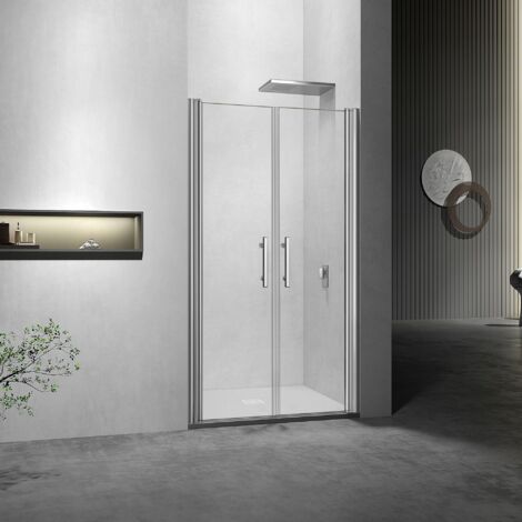 GRAND VERRE Porte de douche battante à largeur réglable cm verre 6mm et profilés chromés 90x197