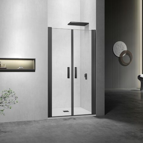GRAND VERRE Porte de douche battante à largeur réglable cm verre 6mm et profilés noirs 90x197