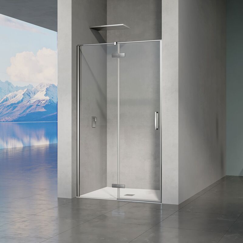 Porte de douche pivotante à charnières profilés chromés accès de Porte à droite 120x195cm - Grand Verre