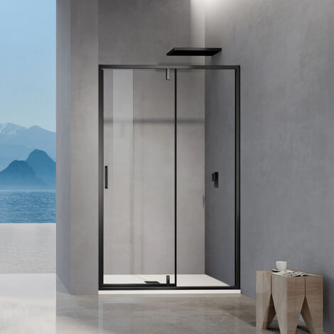 GRAND VERRE Porte de douche pivotante avec élément fixe et cadre en aluminium noir mat 120x195