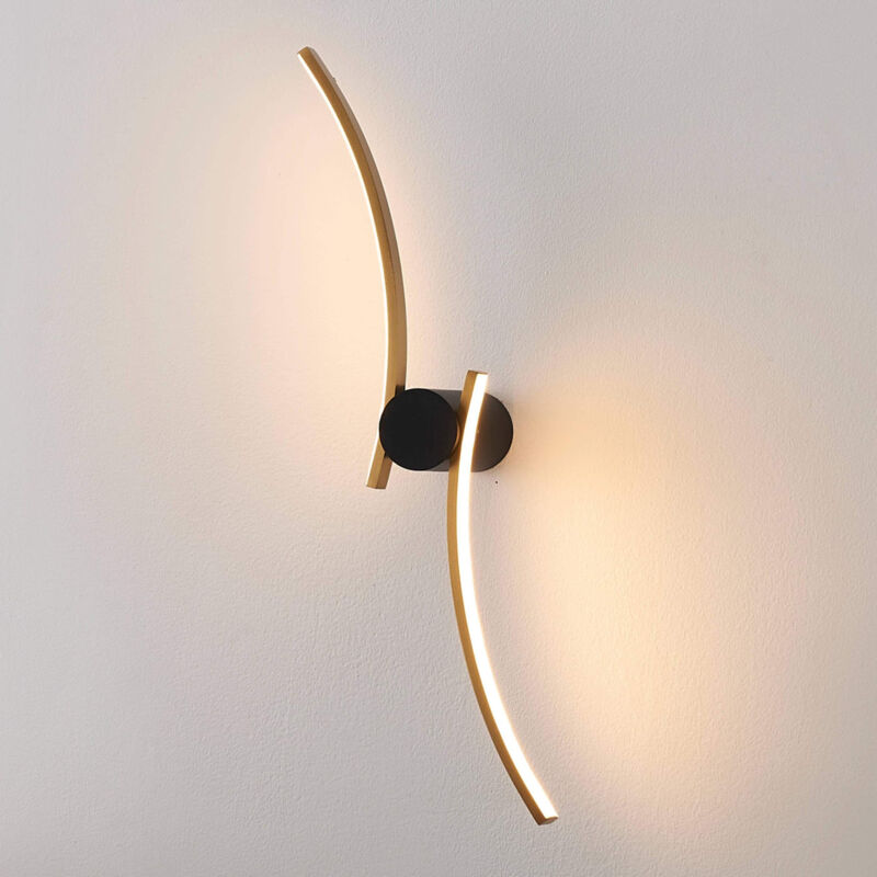 Kosilum - Grande applique design led courbée noir et laiton - Mallow