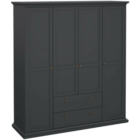 Grande Armoire Amarena, Dressing Chambre, Porte-Manteaux, 8 Étagères, 60,5x200,6h cm Gris