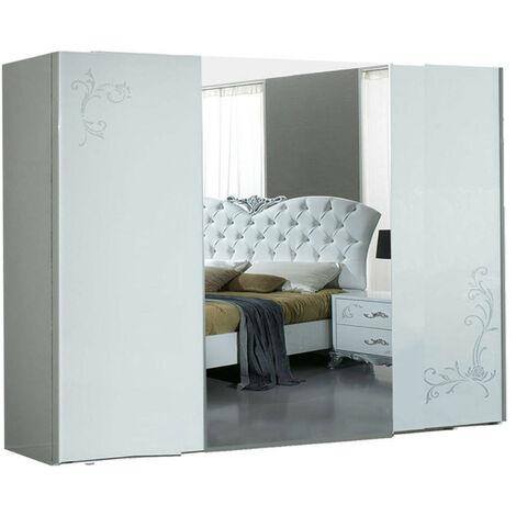 Grande armoire d'angle laquée blanche pour chambre adulte