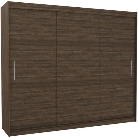 Grande armoire de chambre 3 portes coulissantes marron Badoz 250cm