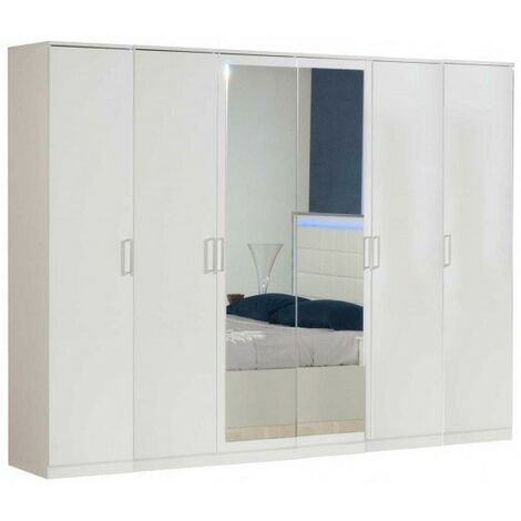 Grande armoire de chambre design 6 portes battantes bois laqué blanc Turin 272cm