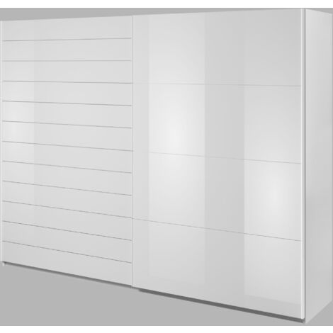 Grande Armoire Style Loft, Portes Coulissantes avec miroir en verre, Intérieur Moderne - ANDROMEDA 270 (Blanc + Verre miroir)