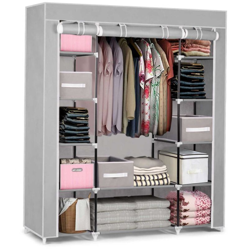 Grande armoire textile Massido avec tiroirs - gris