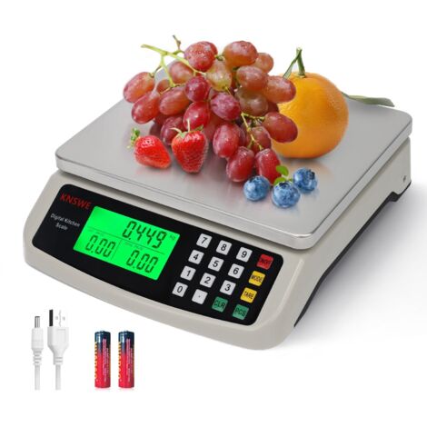 Grande balance de cuisine électronique, capacité de 40 kg, en acier inoxydable, précision de 1 gramme, avec fonction tare et fonction de comptage.-AquaForge