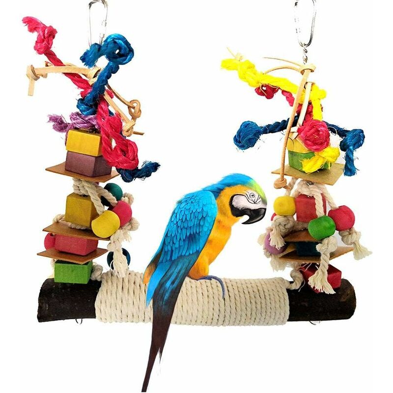 Briday - Grande balançoire perroquet, balançoire oiseau, jouet perroquet, filets en corde de chanvre pour perruches, calopsittes, perruches, aras,