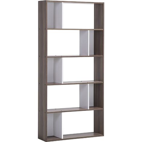 Grande Bibliothèque de 5 Étages au Style Moderne Marron et Blanc 174 cm de Hauteur Beliani - Bois foncé