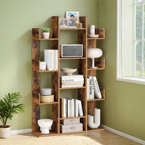 Grande Bibliothèque en Forme d’Arbre, Étagère de Rangement, Bibliothèque aux Angles Arrondis, Marron