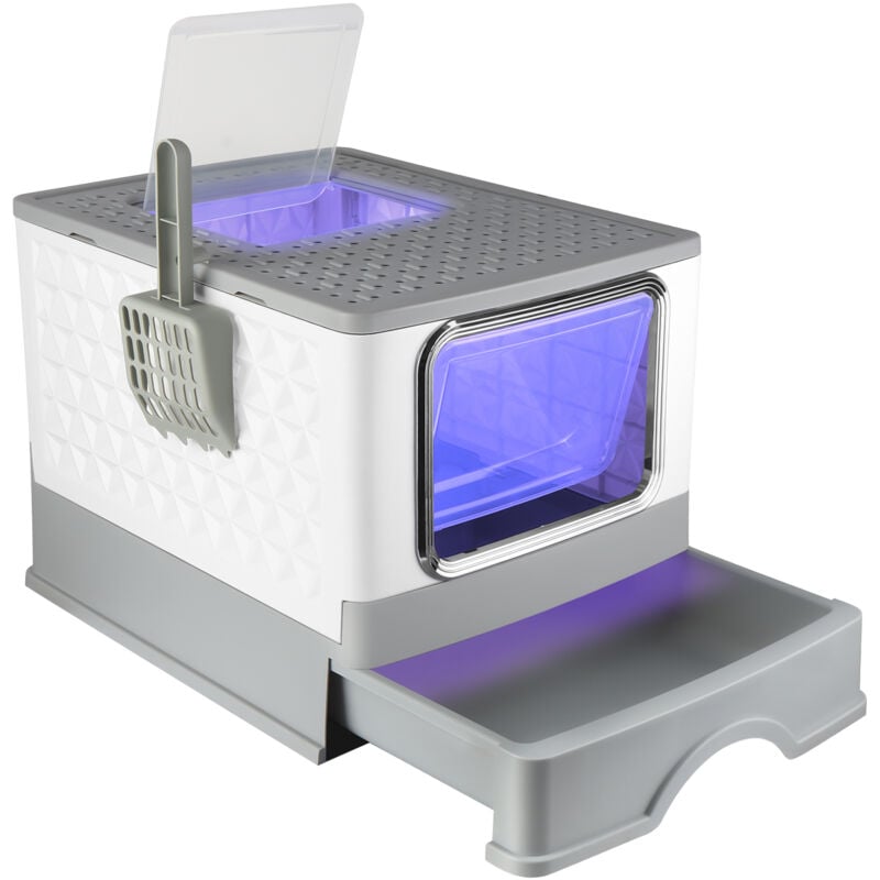 Grande boîte à litière pour chats avec contrôle des odeurs, conception de tiroir portable, espace spacieux pour intérieur, gris