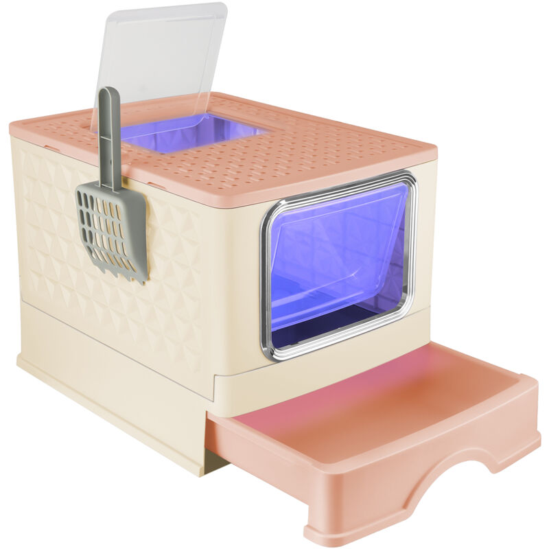 Grande boîte à litière pour chats avec contrôle des odeurs, conception de tiroir portable, espace spacieux pour intérieur, jaune