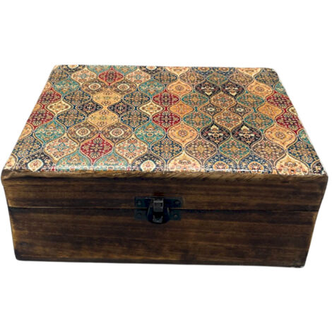 Grande boîte en bois émaillé en céramique - 20x15x7,5 cm - Motif traditionnel- Vendu par 1