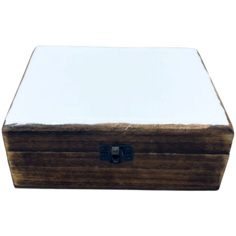 Grande Boîte en Bois Verni en Céramique - 20x15x7,5cm - Blanc- Vendu par 1