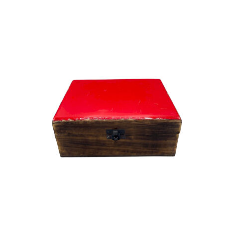 Grande Boîte en Bois Verni en Céramique - 20x15x7.5cm - Rouge- Vendu par 1