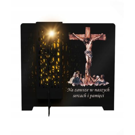 Grande bougie perpétuelle à LED solaire pour tombe, ornée d'un motif de la Toussaint.