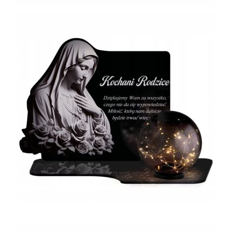 Grande bougie solaire à LED représentant la Vierge Marie, destinée à être placée sur une pierre tombale pour la Toussaint  sphère LED