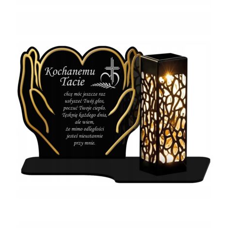 Grande bougie solaire XL, 18 cm, cœur premium dans les mains, or, pour tombe de cimetière