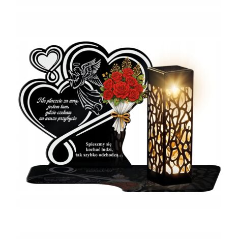 Grande bougie solaire XL 20 cm en forme d'ange avec deux cœurs et des roses pour la Toussaint