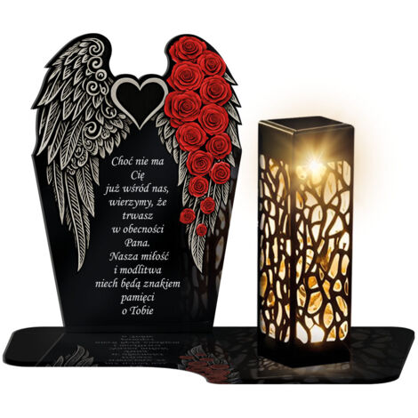 Grande bougie solaire XL 22 cm avec ailes d'ange et roses pour la Toussaint