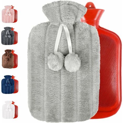 Grande bouillotte XXL avec couverture souple Sac à eau chaude 2L pour compresse chaude et froide Chauffe-mains Idéal pour les crampes menstruelles Soulagement de la douleur au cou et aux épaules Boute