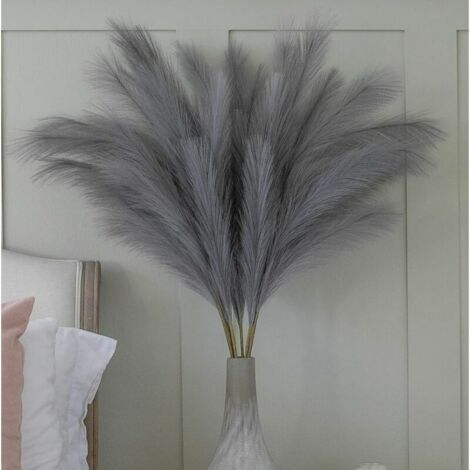 Grande bouquet di fiori di erba di pampa grigia sintetica a 5 steli, extra soffice, 70 cm, decorazione per soggiorno, grande vaso da tavolo in stile bohémien, matrimonio