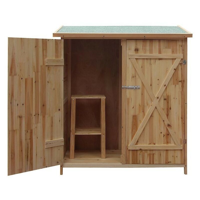 Grande cabane de jardin en bois pour le rangement des outils et le stockage des objets de jardin.