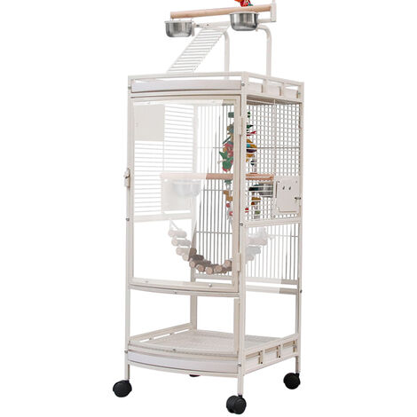 Grande Cage à Oiseaux Cage à Perroquet, Fenêtre de Visualisation Transparente en Acrylique, Métal Roulettes Mobile