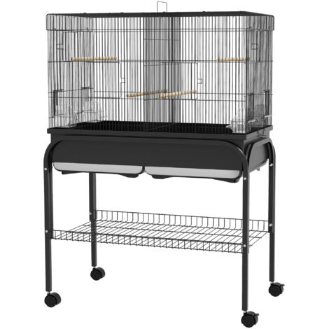 Grande cage à oiseaux pour perroquet avec support à roulettes, 85 x 49 x 119 cm, noire, pour cacatoès, perruche, canari