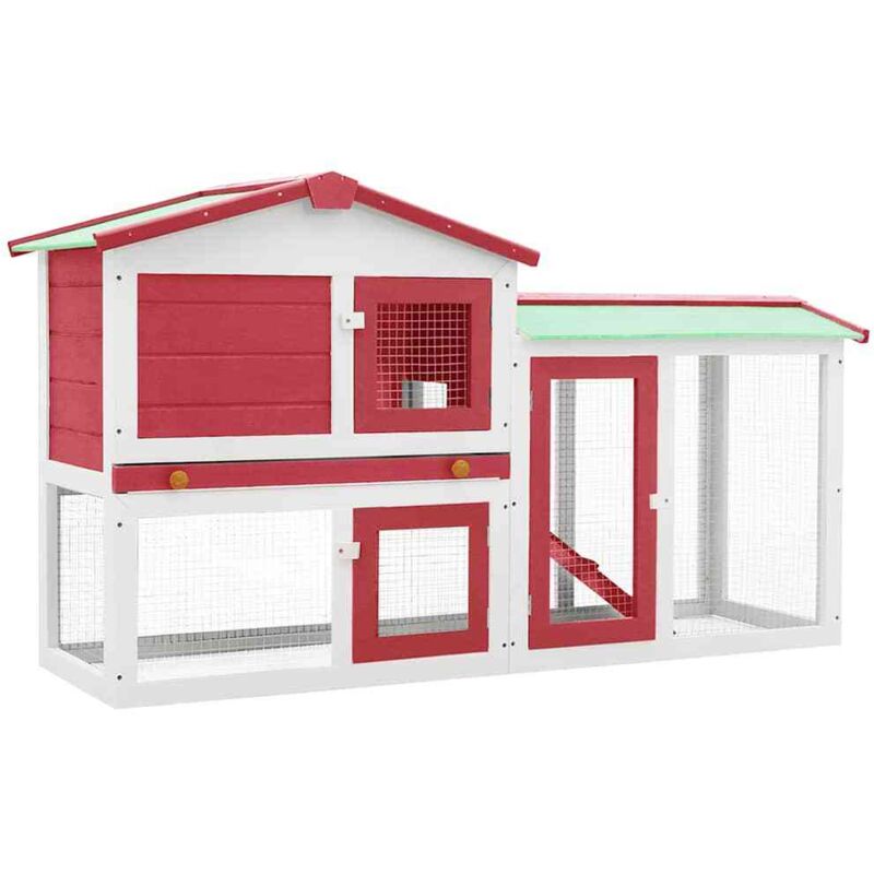 Clapier large d'extérieur Rouge et blanc 145x45x84 cm Bois