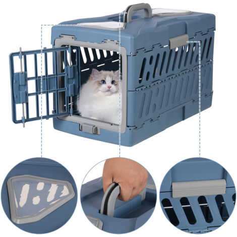 Grande cage de transport en plastique rigide pour chat, portable, 56 cm, avec couverture douce et niche suspendue pour chiens, chats, petits chiens et chatons