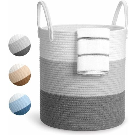 Grande cesto per la biancheria, cesto per la biancheria pieghevole, cesto portaoggetti con manico, cesto per la biancheria in corda di cotone, grigio