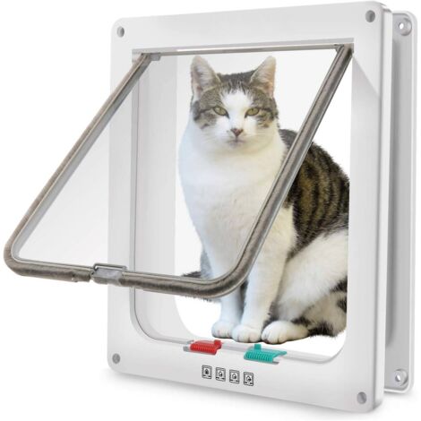 Grande Chatière (Dimensions Extérieures 28 x 24,9 x 5,5 cm Blanc) Chatière 4 Voies pour Chats et Petits Chiens Facile à Installer et à Utiliser XL chatières et portes manuelles