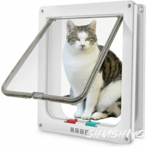 SHMSHNG Grande chatière (Taille extérieure 28cm x 24.9cm), Verrouillage à 4 Voies Chatière pour Chats et Petits Chiens de circonférence 63cm, Facile à Installer et à Utiliser