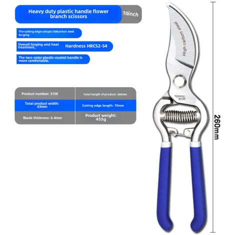 Grande cisaille jardin forgée monobloc 10 pouces coudée, pour branches épaisses, lame acier, puissance accrue