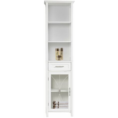 Grande colonne de salle de bain rangement avec tiroir en bois blanc Delaney Teamson Home 7978