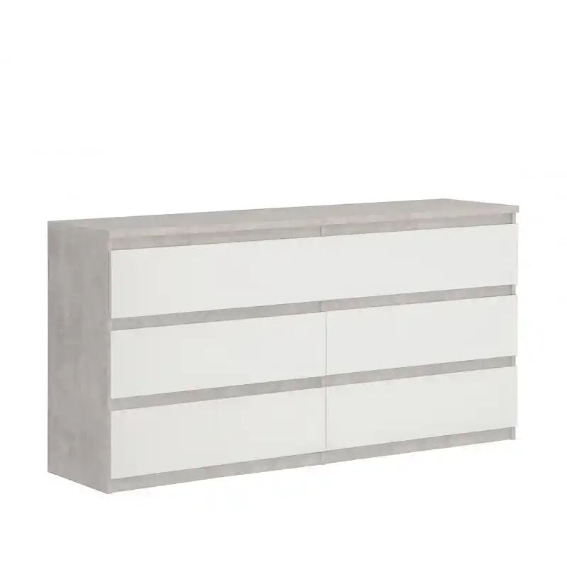 Grande commode 2x3 tiroirs blanc et décor béton gris clair - BENNY - Gris