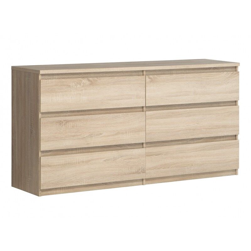 Grande commode 2x3 tiroirs décor chêne clair texturé - BENNY - Bois