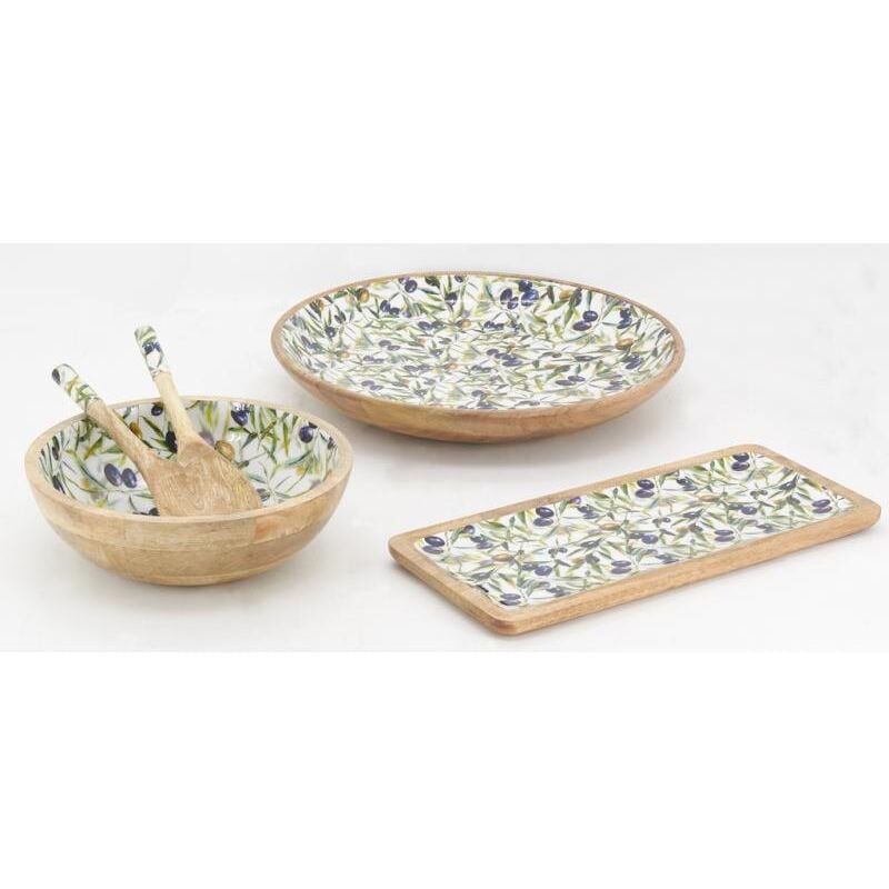 Grande corbeille en bois de manguier et résine - Olives Plat