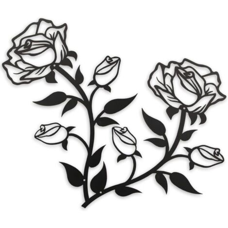 Grande décoration murale de fleur de rose, 38 cm de haut en métal noir, décoration murale pour la maison, la chambre, le bureau, l'intérieur et l'extérieur (2 pièces)