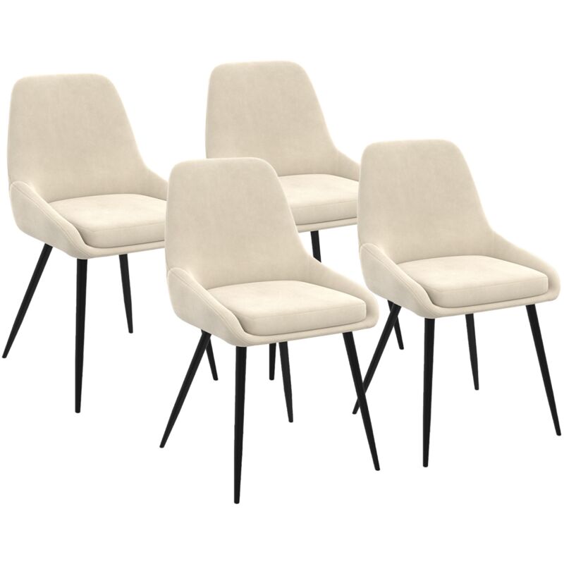 Lot de 4 chaises en velours beige avec demi-accoudoirs