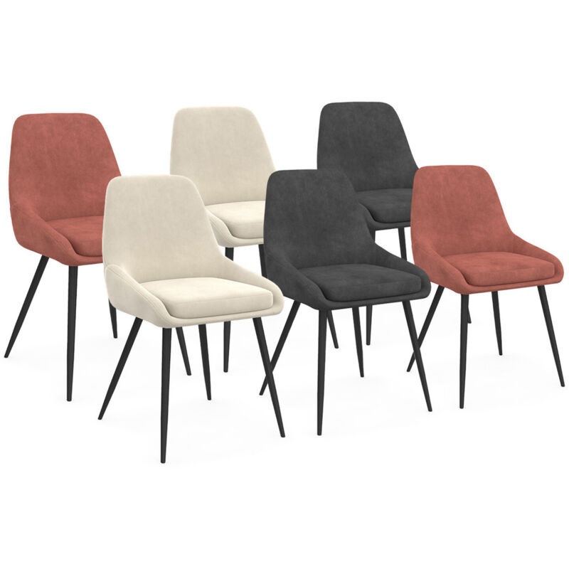 Lot de 6 chaises THALYA en velours mix color gris foncé x2, terracotta x2, beige x2 avec accoudoirs Lot de 6 chaises THALYA en velours mix color gris foncé x2, terracotta x2, beige x2 avec accoudoirs