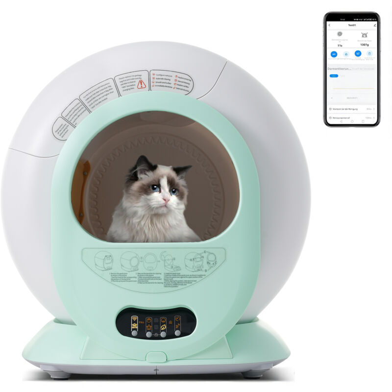 Okwish - Bac à litière adaptatif autonettoyant pour chat de 65 l pour plusieurs chats, création automatique, adapté à de nombreux types de litière,