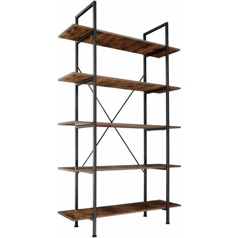 Grande étagère bibliothèque au look industriel/ vintage 5 niveaux 179,5 cm marron - Marron