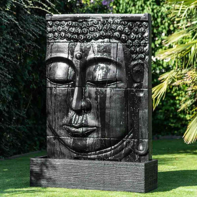 Wanda Collection - Grande fontaine extérieur mur d'eau visage de bouddha 1 m 80 - Noir