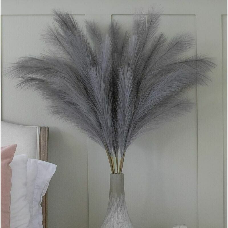 Grande Herbe de Pampa Gris Faux 5 Tiges Extra Moelleux Faux 70cm Bouquet de Fleurs Plume Salon Home Decor Boho Home Decor Grand Vase Table Fleur